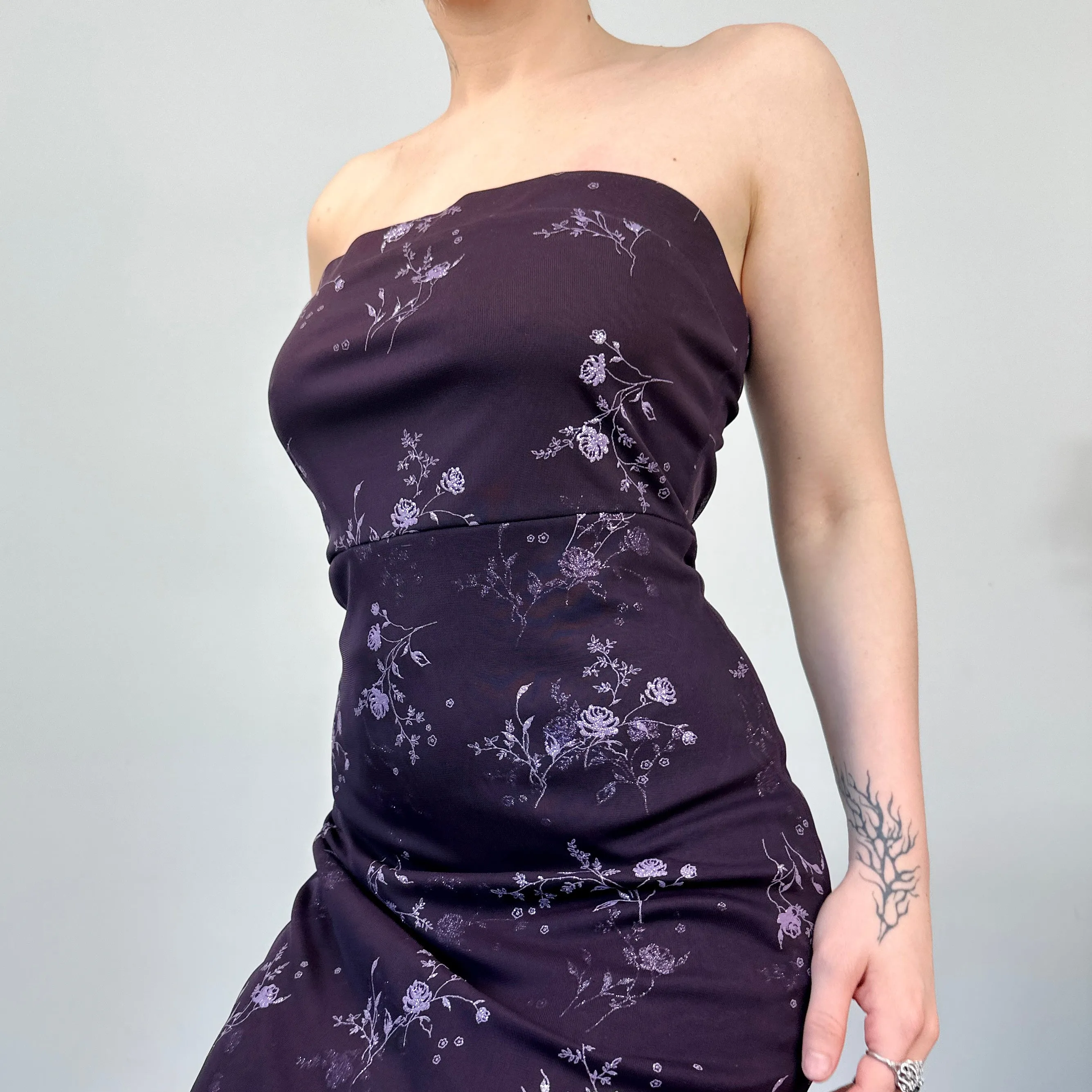 2000s Glitter Floral Tube Dress (M)