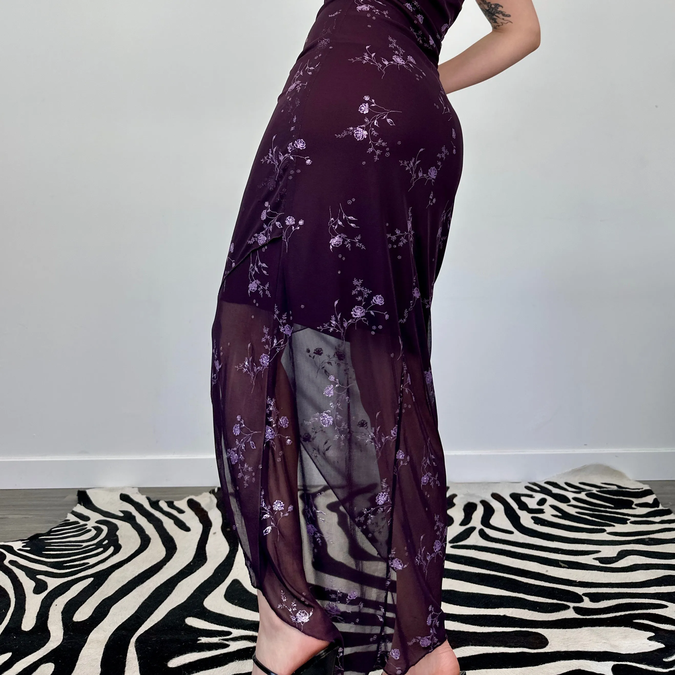 2000s Glitter Floral Tube Dress (M)
