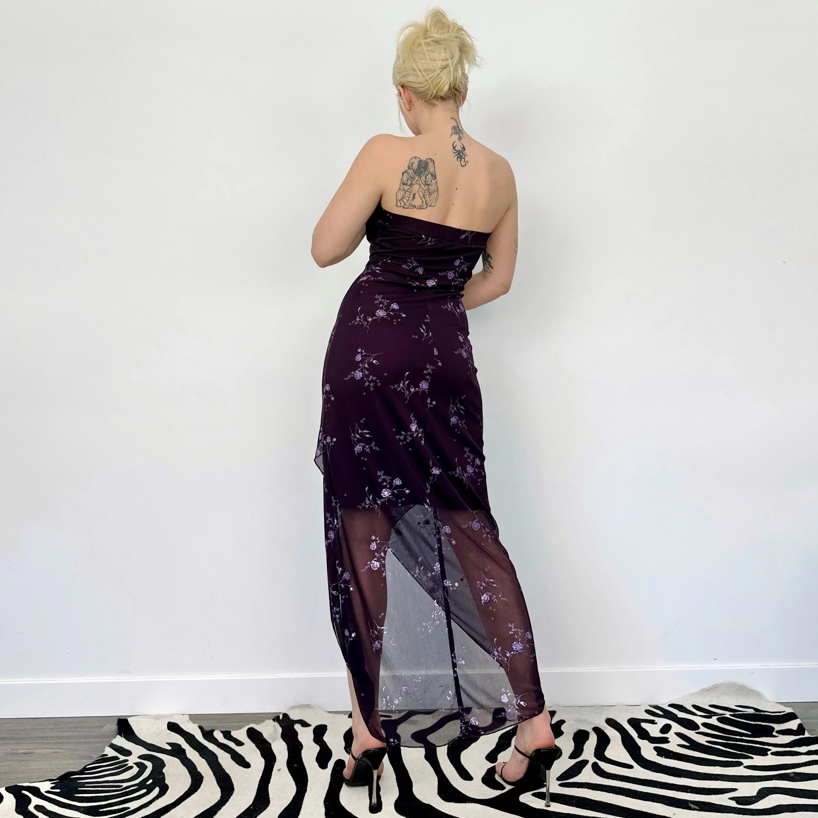 2000s Glitter Floral Tube Dress (M)