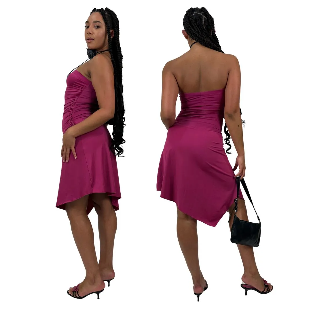 2000s Magenta Flutter Midi Dress (S/M)
