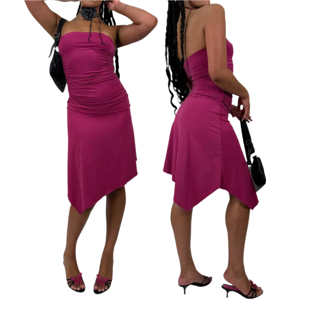 2000s Magenta Flutter Midi Dress (S/M)