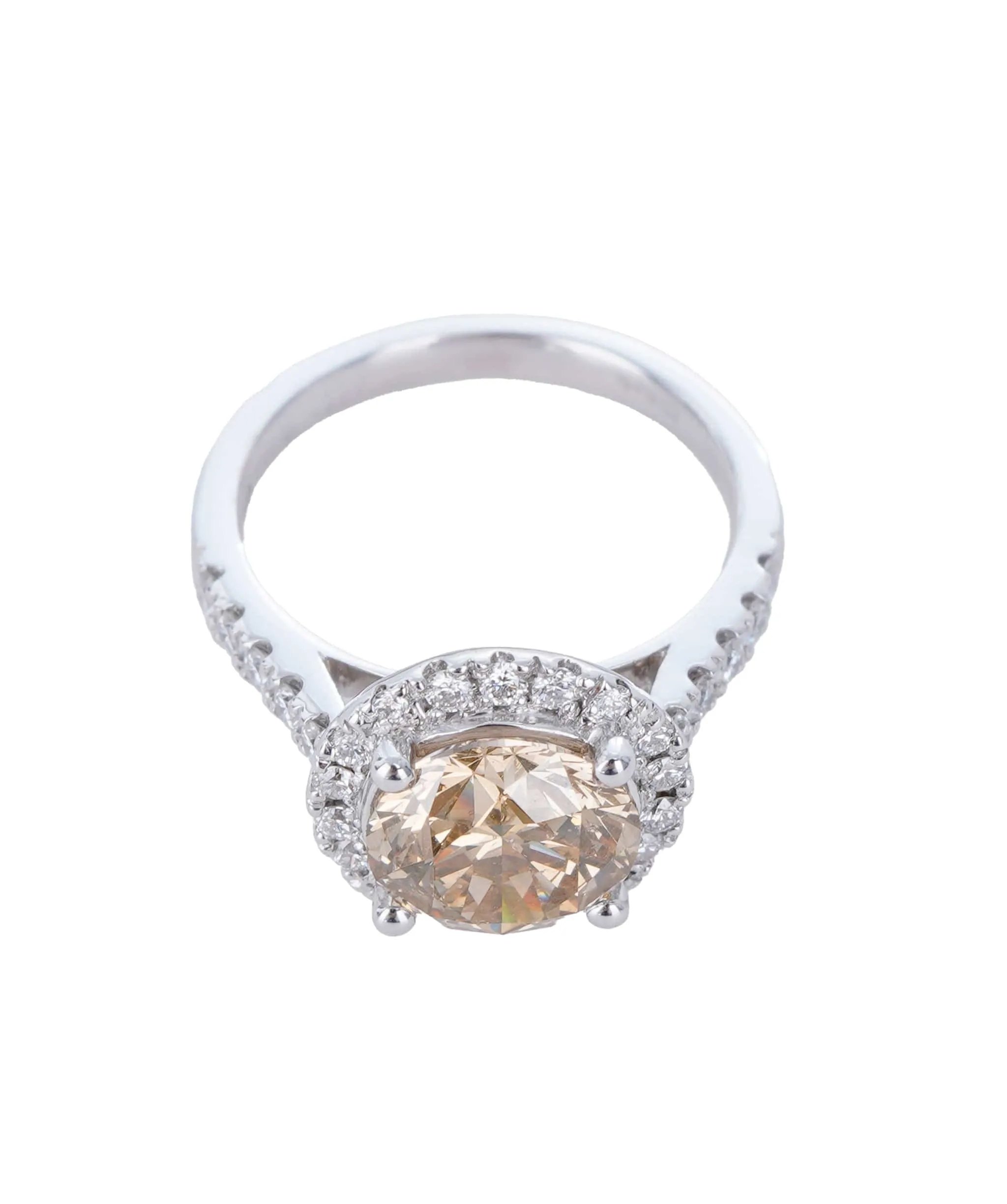 2.69 & 0.44 CT ROUND BROWN WHITE GOLD HALO DIAMON RING SIZE L ANL-S22-10