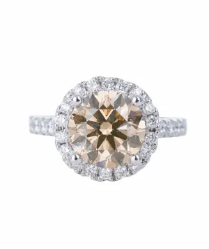 2.69 & 0.44 CT ROUND BROWN WHITE GOLD HALO DIAMON RING SIZE L ANL-S22-10