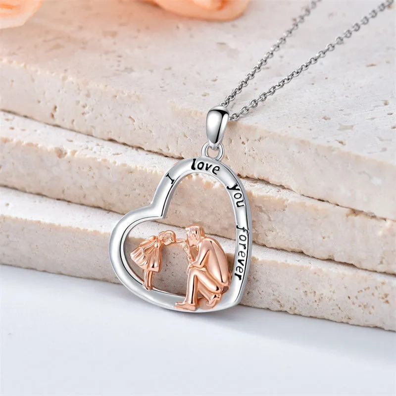 925 Sterling Silver Father Daughter Heart Pendant Necklace from Dad I Love You Forever Jewelry