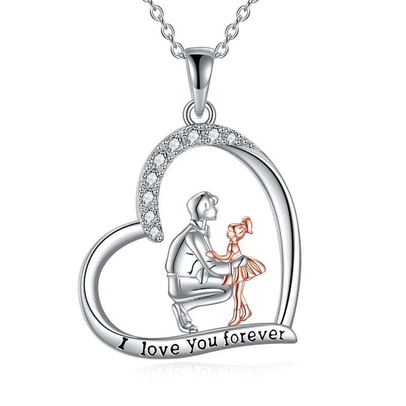 925 Sterling Silver Father Daughter Heart Pendant Necklace from Dad I Love You Forever Jewelry