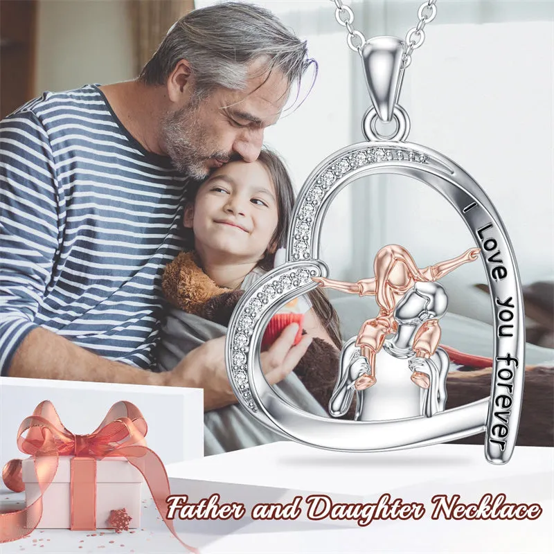 925 Sterling Silver Father Daughter Heart Pendant Necklace from Dad I Love You Forever Jewelry