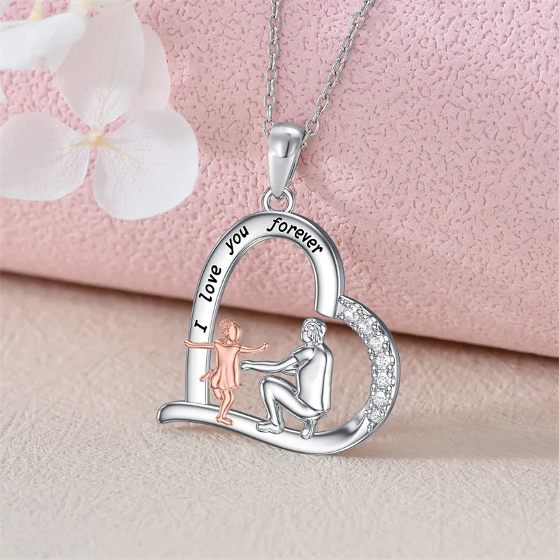 925 Sterling Silver Father Daughter Heart Pendant Necklace from Dad I Love You Forever Jewelry