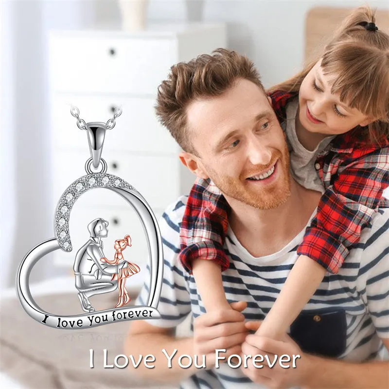925 Sterling Silver Father Daughter Heart Pendant Necklace from Dad I Love You Forever Jewelry