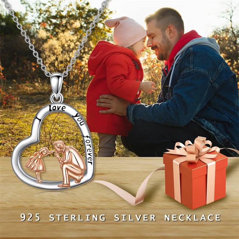 925 Sterling Silver Father Daughter Heart Pendant Necklace from Dad I Love You Forever Jewelry