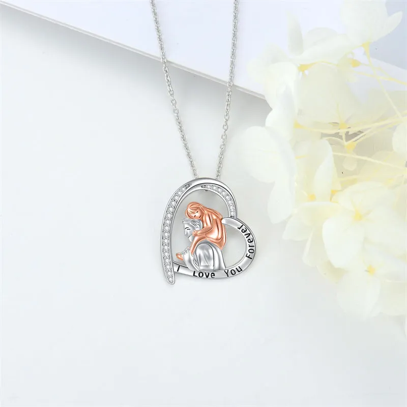 925 Sterling Silver Father Daughter Heart Pendant Necklace from Dad I Love You Forever Jewelry