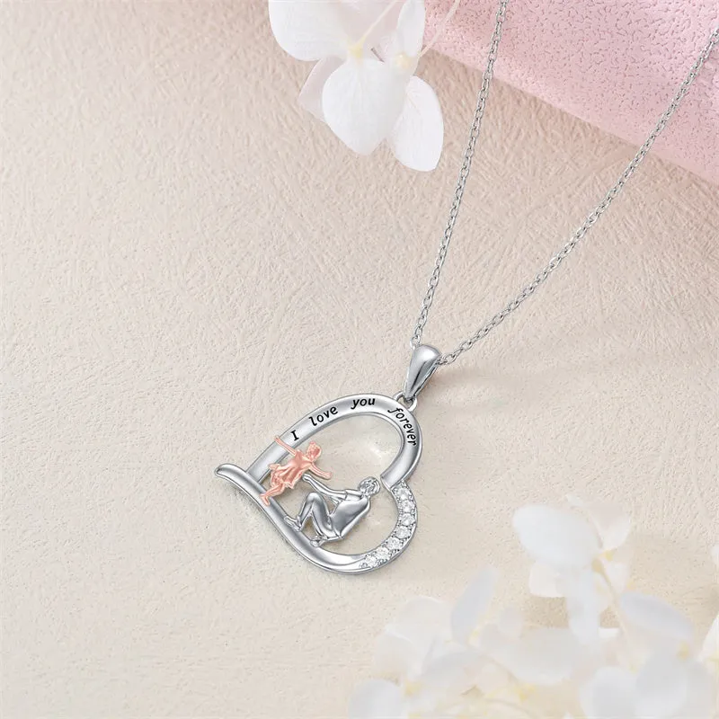 925 Sterling Silver Father Daughter Heart Pendant Necklace from Dad I Love You Forever Jewelry