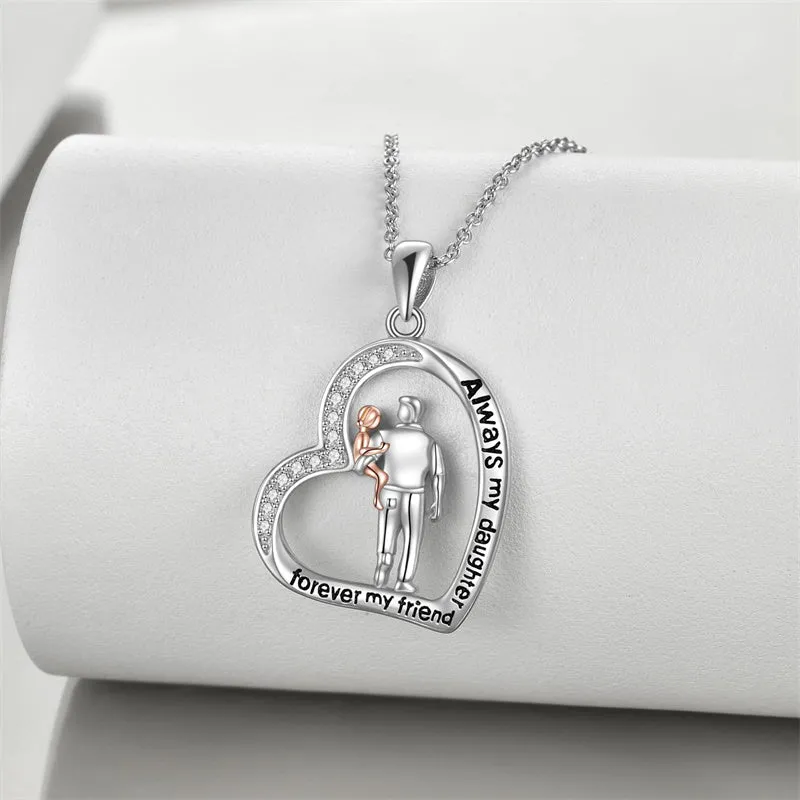 925 Sterling Silver Father Daughter Heart Pendant Necklace from Dad I Love You Forever Jewelry