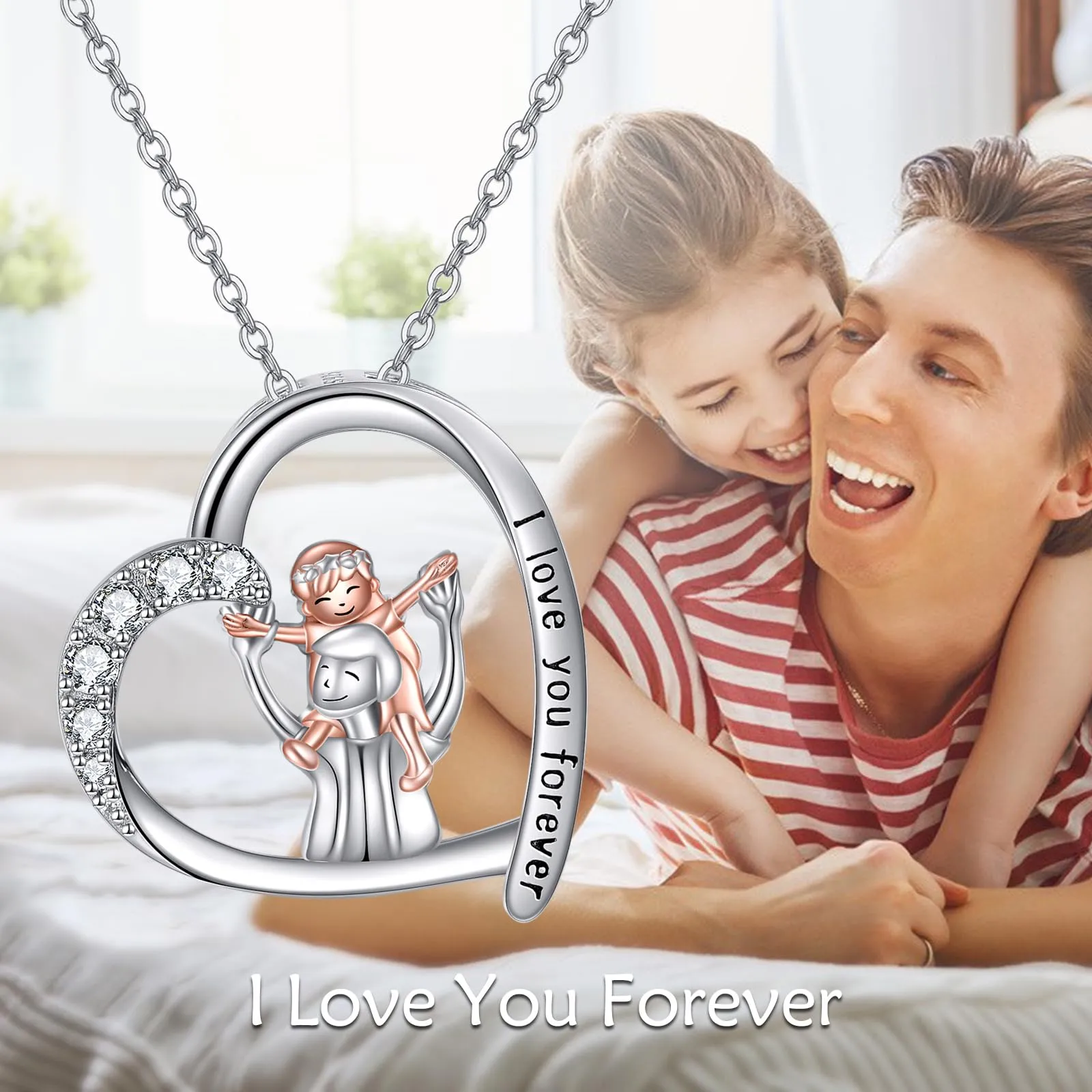 925 Sterling Silver Father Daughter Heart Pendant Necklace from Dad I Love You Forever Jewelry