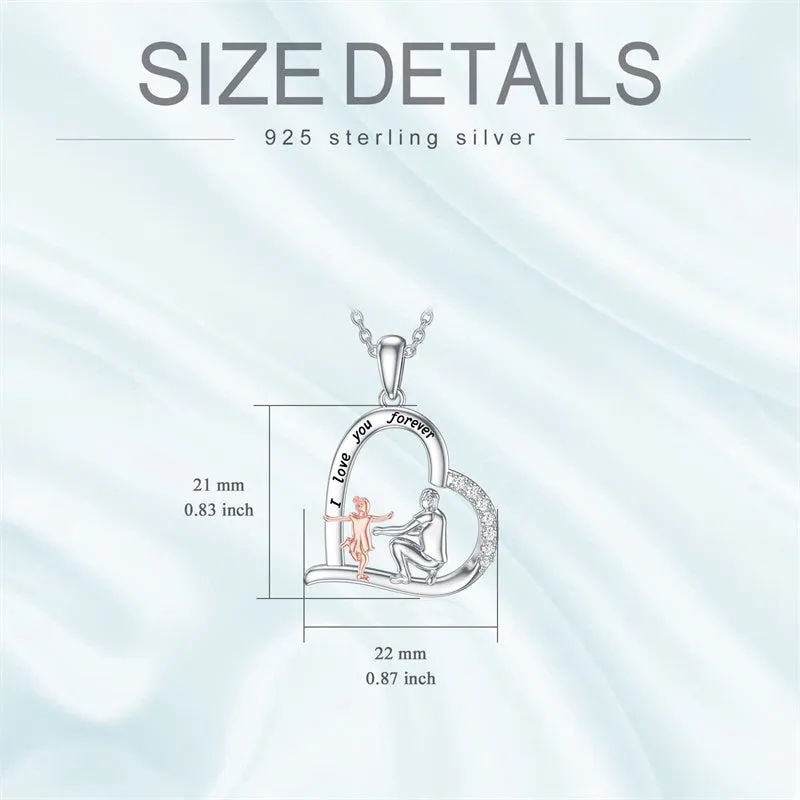 925 Sterling Silver Father Daughter Heart Pendant Necklace from Dad I Love You Forever Jewelry