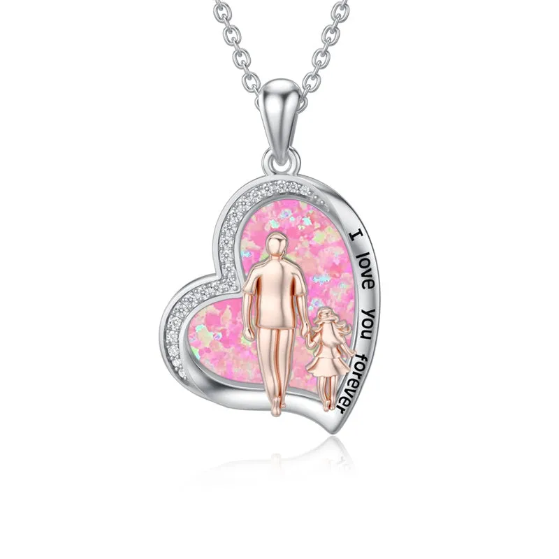 925 Sterling Silver Father Daughter Heart Pendant Necklace from Dad I Love You Forever Jewelry