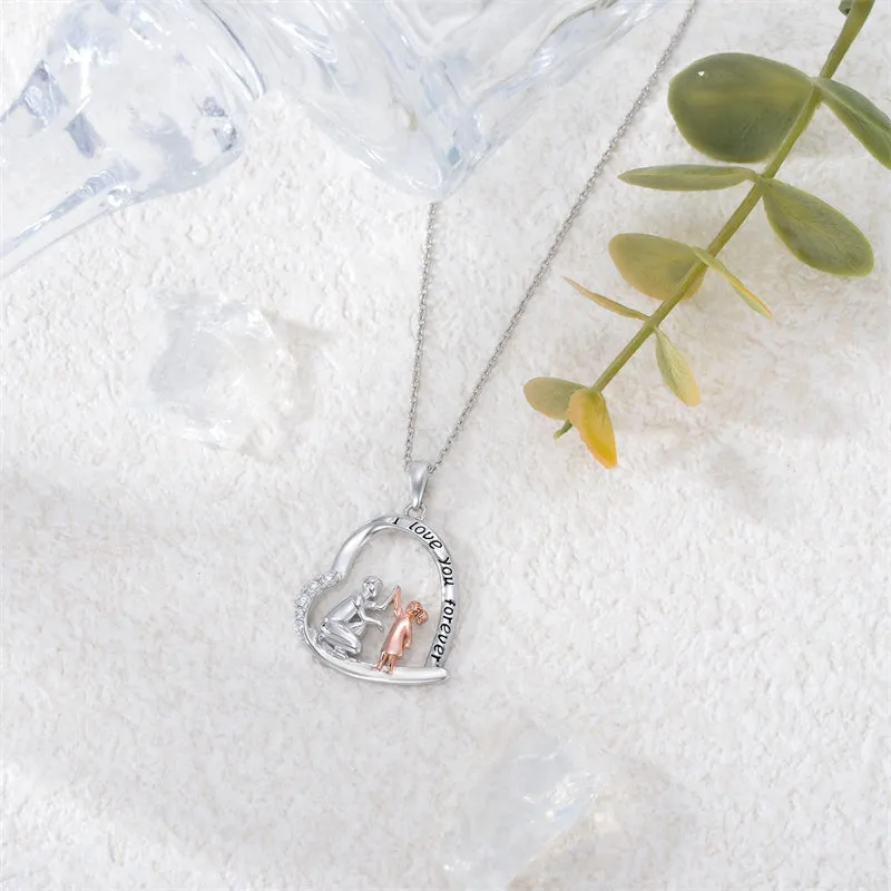 925 Sterling Silver Father Daughter Heart Pendant Necklace from Dad I Love You Forever Jewelry