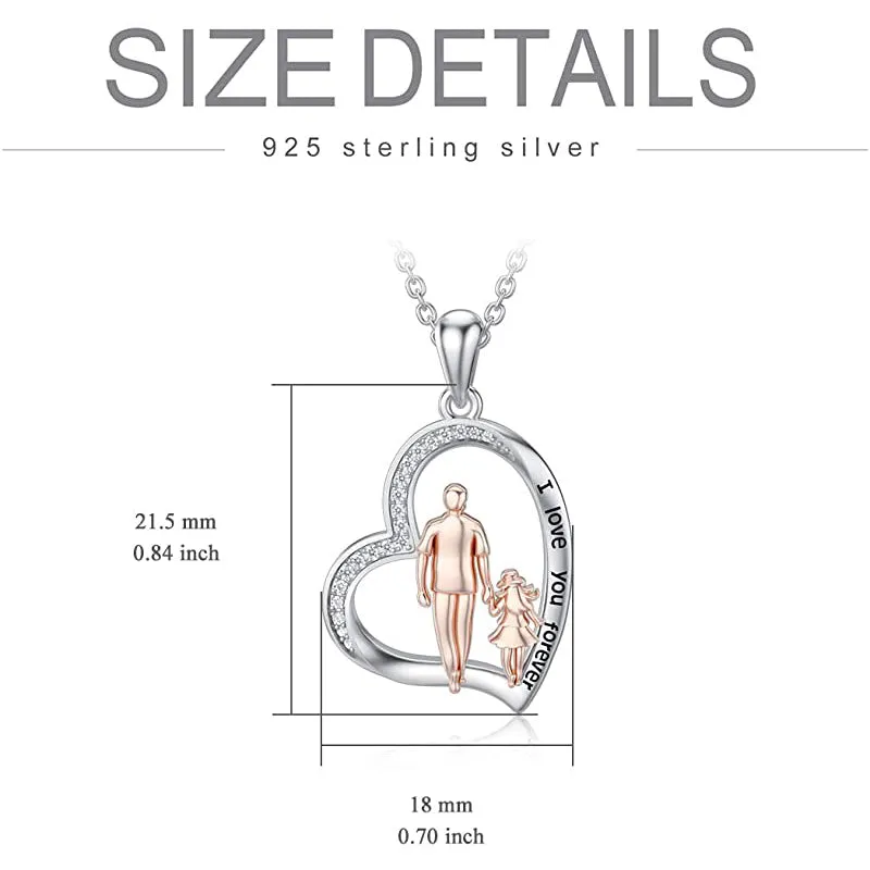 925 Sterling Silver Father Daughter Heart Pendant Necklace from Dad I Love You Forever Jewelry