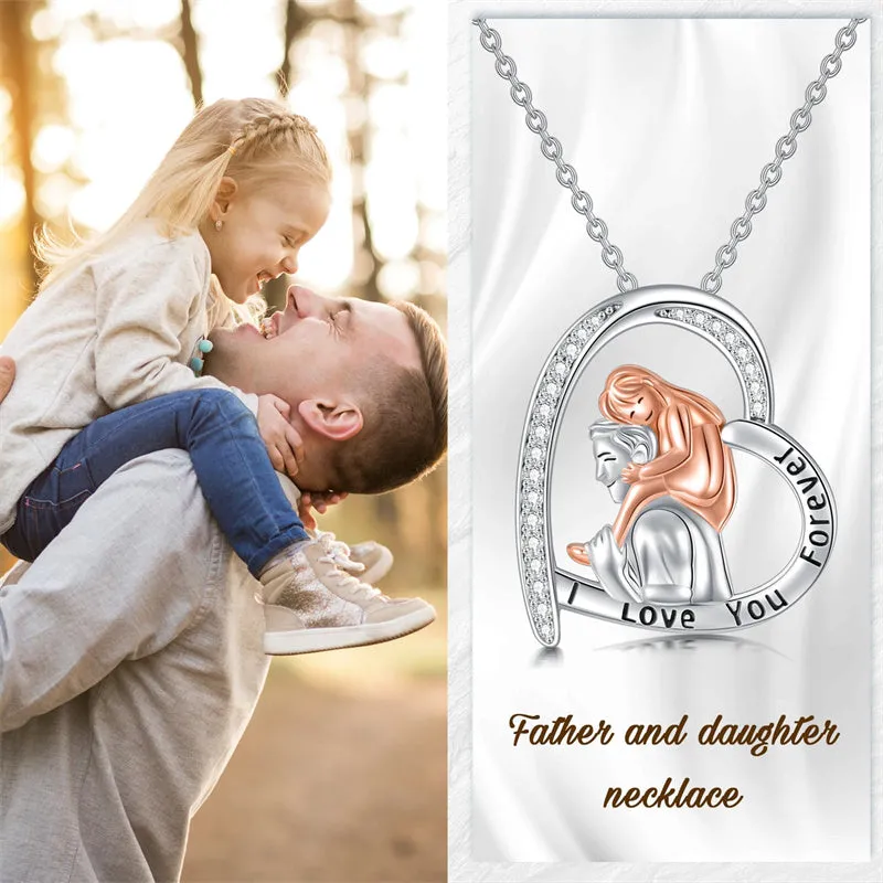 925 Sterling Silver Father Daughter Heart Pendant Necklace from Dad I Love You Forever Jewelry