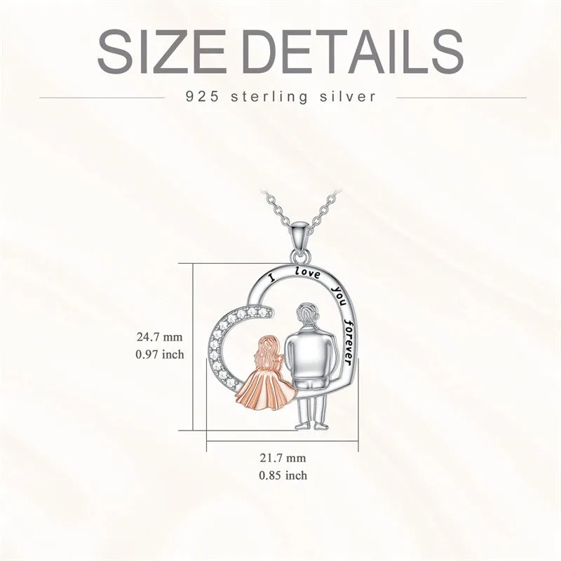 925 Sterling Silver Father Daughter Heart Pendant Necklace from Dad I Love You Forever Jewelry
