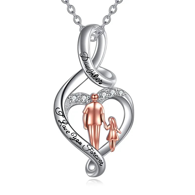 925 Sterling Silver Father Daughter Heart Pendant Necklace from Dad I Love You Forever Jewelry