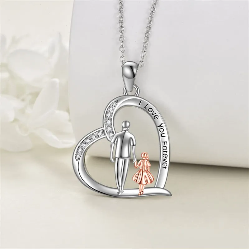 925 Sterling Silver Father Daughter Heart Pendant Necklace from Dad I Love You Forever Jewelry