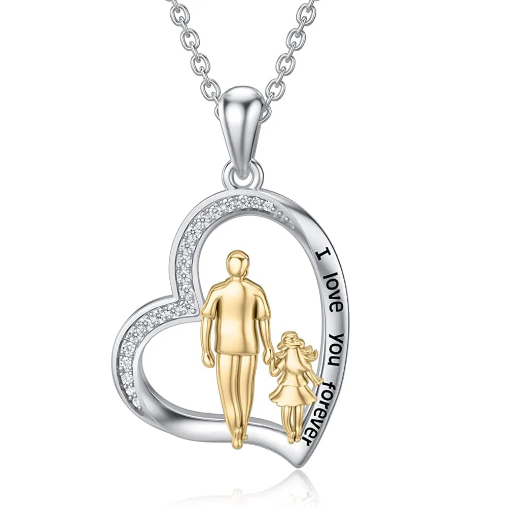 925 Sterling Silver Father Daughter Heart Pendant Necklace from Dad I Love You Forever Jewelry