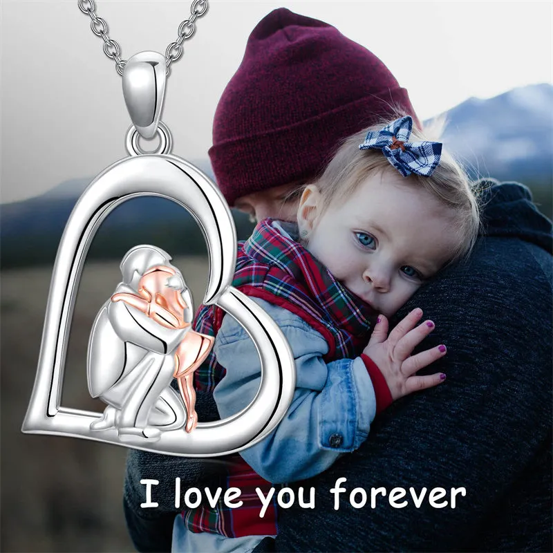925 Sterling Silver Father Daughter Heart Pendant Necklace from Dad I Love You Forever Jewelry
