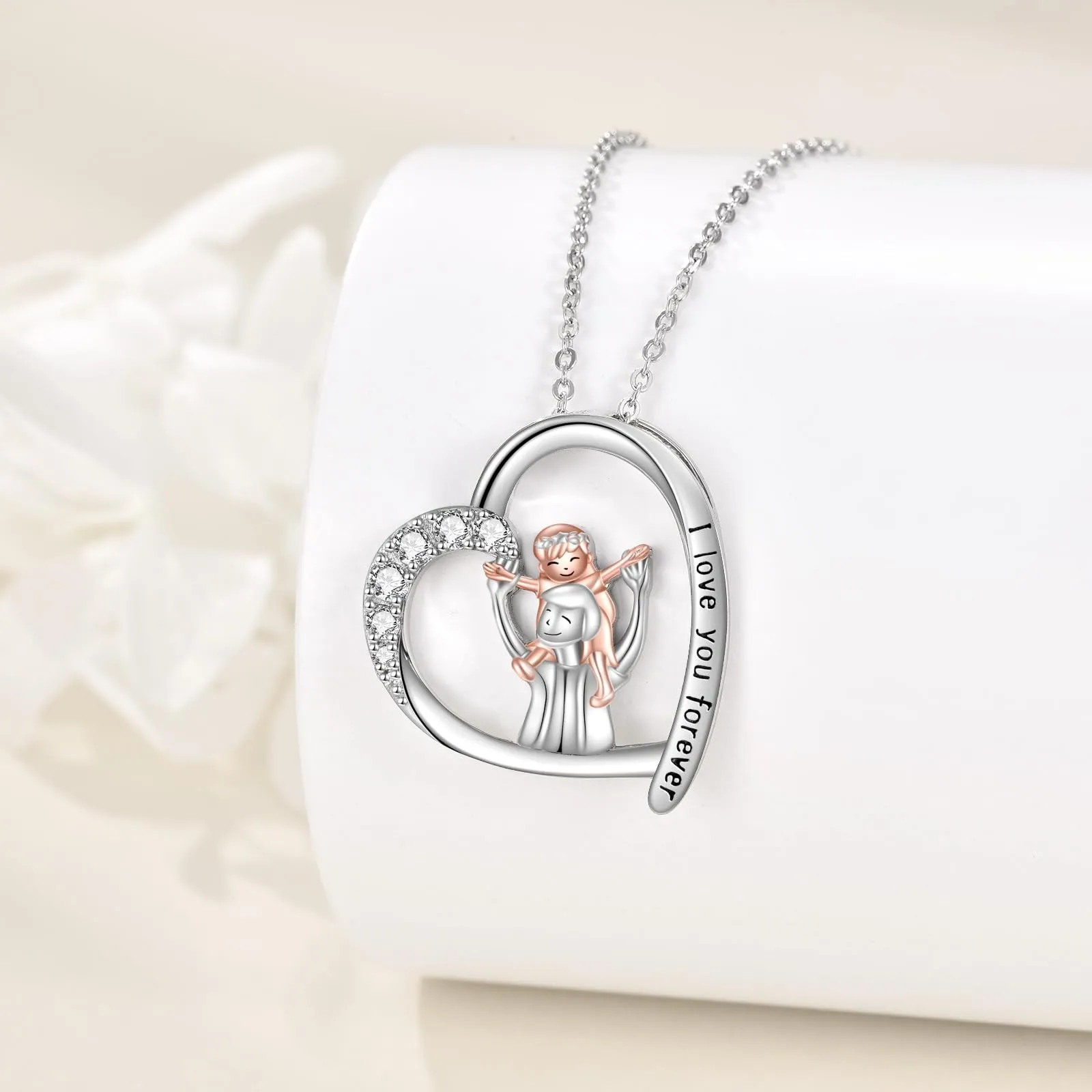 925 Sterling Silver Father Daughter Heart Pendant Necklace from Dad I Love You Forever Jewelry