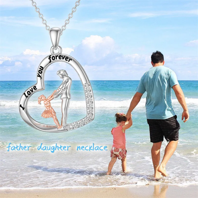 925 Sterling Silver Father Daughter Heart Pendant Necklace from Dad I Love You Forever Jewelry