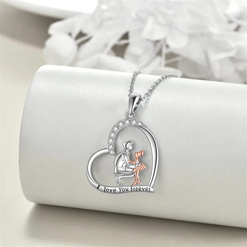 925 Sterling Silver Father Daughter Heart Pendant Necklace from Dad I Love You Forever Jewelry