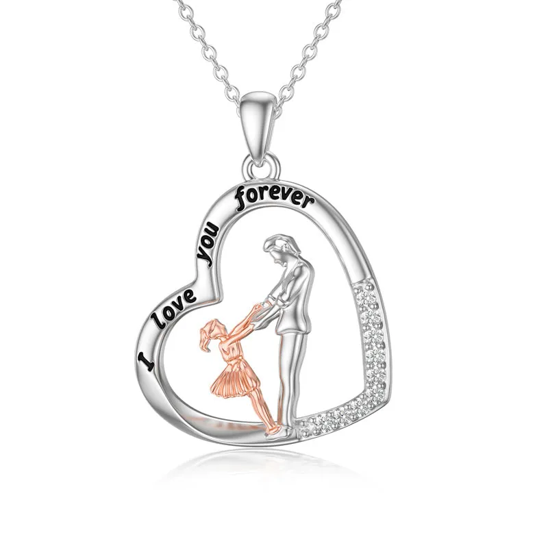 925 Sterling Silver Father Daughter Heart Pendant Necklace from Dad I Love You Forever Jewelry