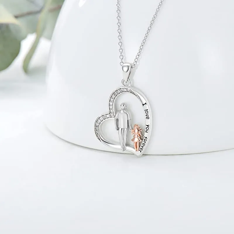 925 Sterling Silver Father Daughter Heart Pendant Necklace from Dad I Love You Forever Jewelry