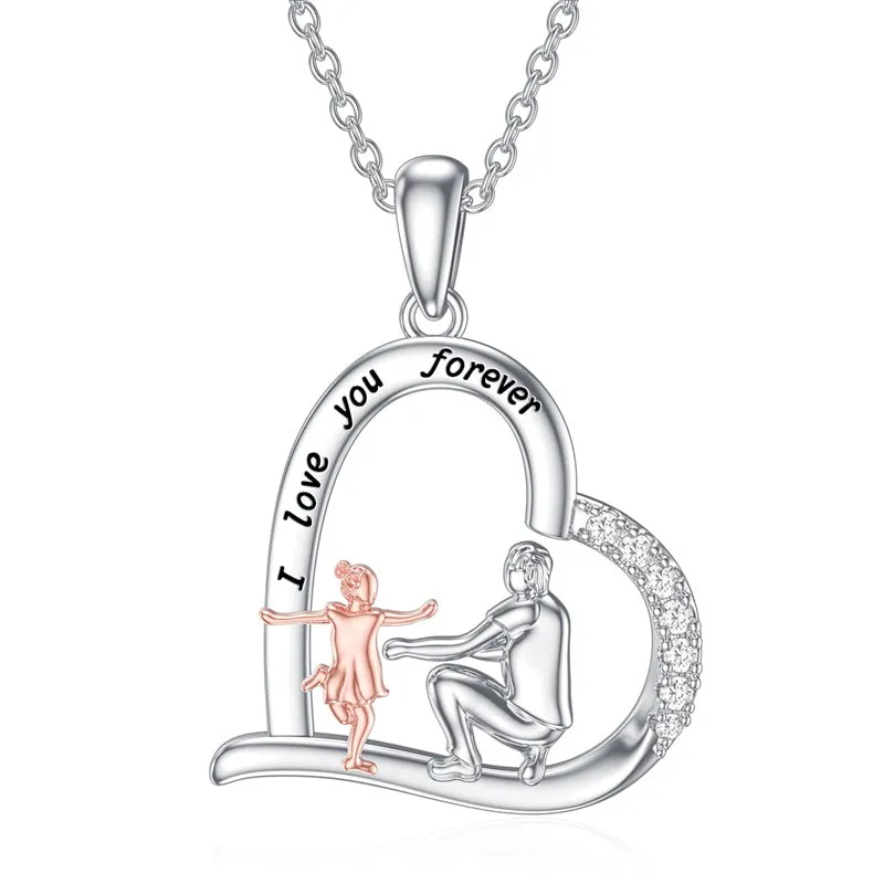 925 Sterling Silver Father Daughter Heart Pendant Necklace from Dad I Love You Forever Jewelry