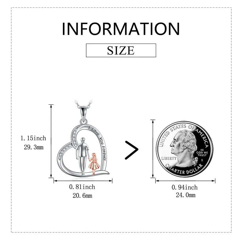 925 Sterling Silver Father Daughter Heart Pendant Necklace from Dad I Love You Forever Jewelry