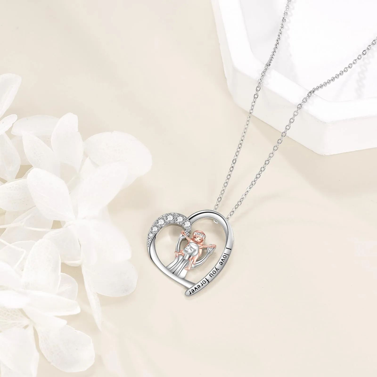 925 Sterling Silver Father Daughter Heart Pendant Necklace from Dad I Love You Forever Jewelry