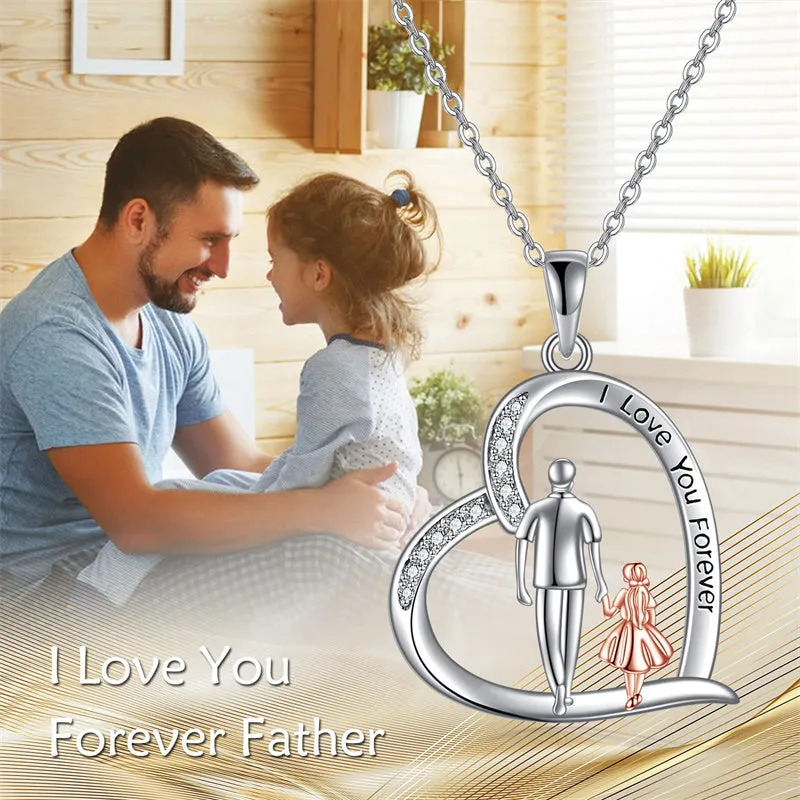 925 Sterling Silver Father Daughter Heart Pendant Necklace from Dad I Love You Forever Jewelry