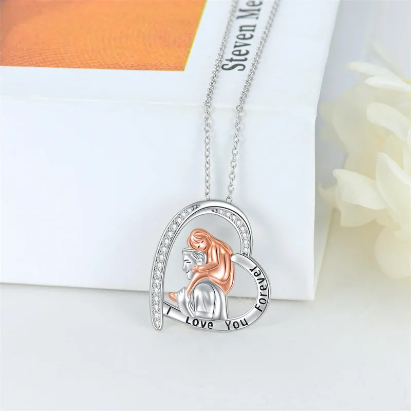 925 Sterling Silver Father Daughter Heart Pendant Necklace from Dad I Love You Forever Jewelry