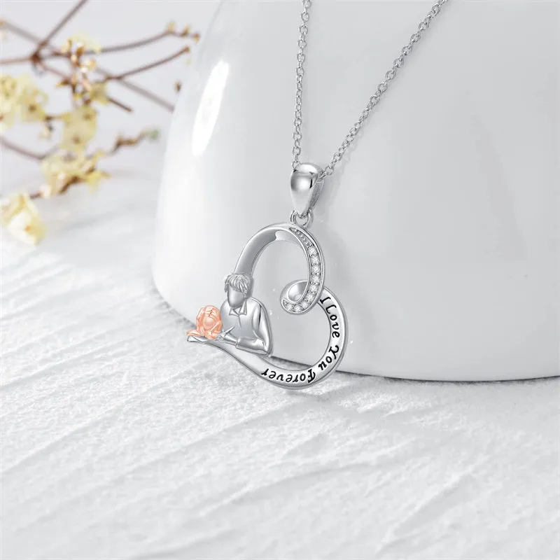 925 Sterling Silver Father Daughter Heart Pendant Necklace from Dad I Love You Forever Jewelry
