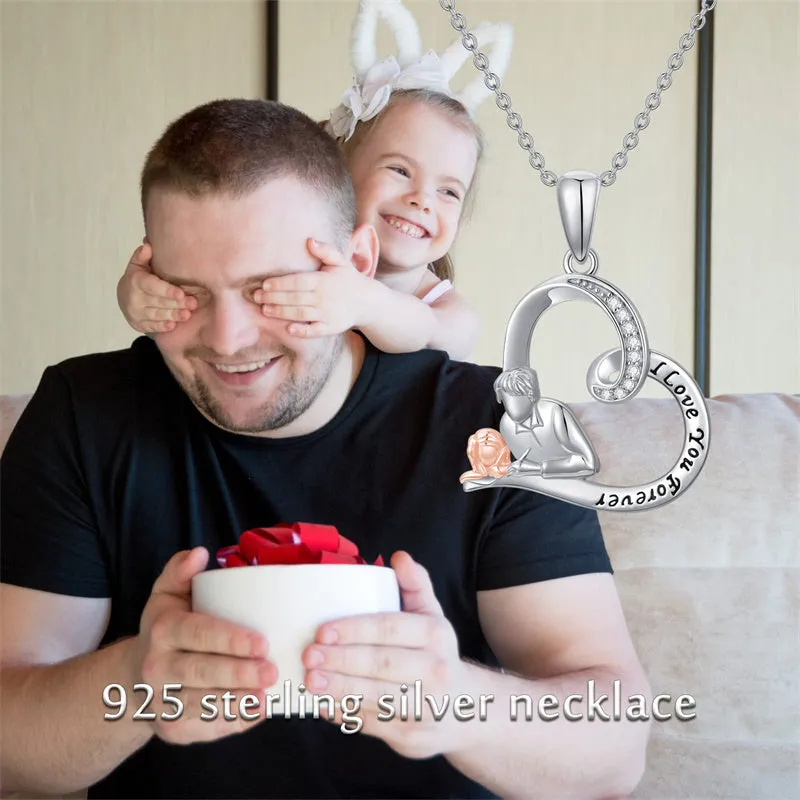 925 Sterling Silver Father Daughter Heart Pendant Necklace from Dad I Love You Forever Jewelry
