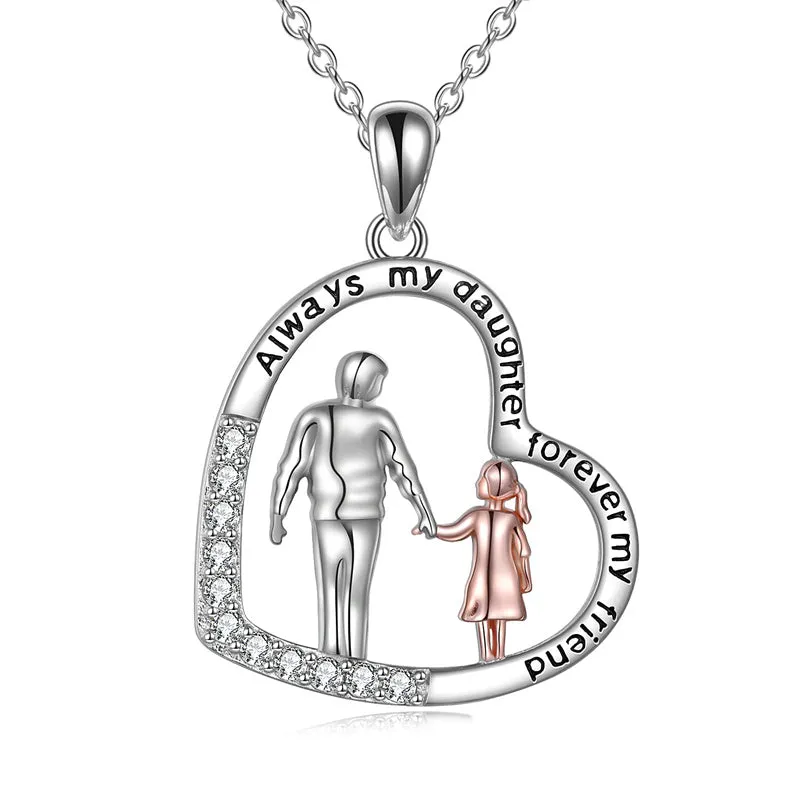 925 Sterling Silver Father Daughter Heart Pendant Necklace from Dad I Love You Forever Jewelry