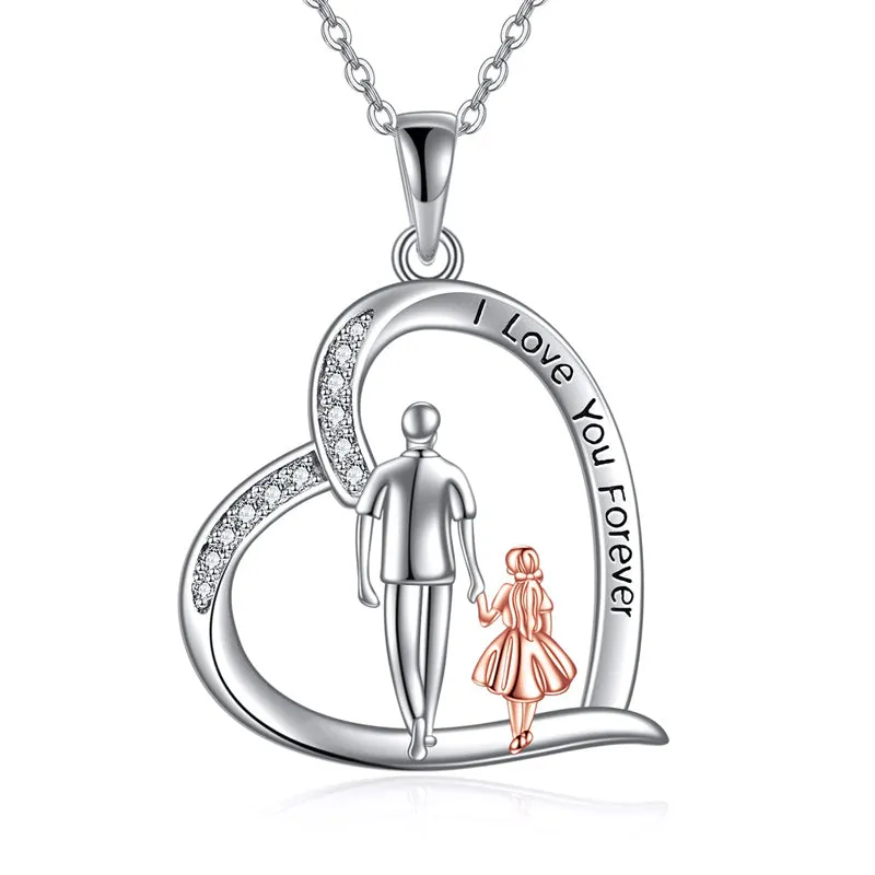 925 Sterling Silver Father Daughter Heart Pendant Necklace from Dad I Love You Forever Jewelry