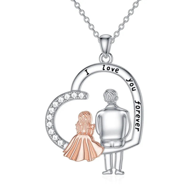 925 Sterling Silver Father Daughter Heart Pendant Necklace from Dad I Love You Forever Jewelry