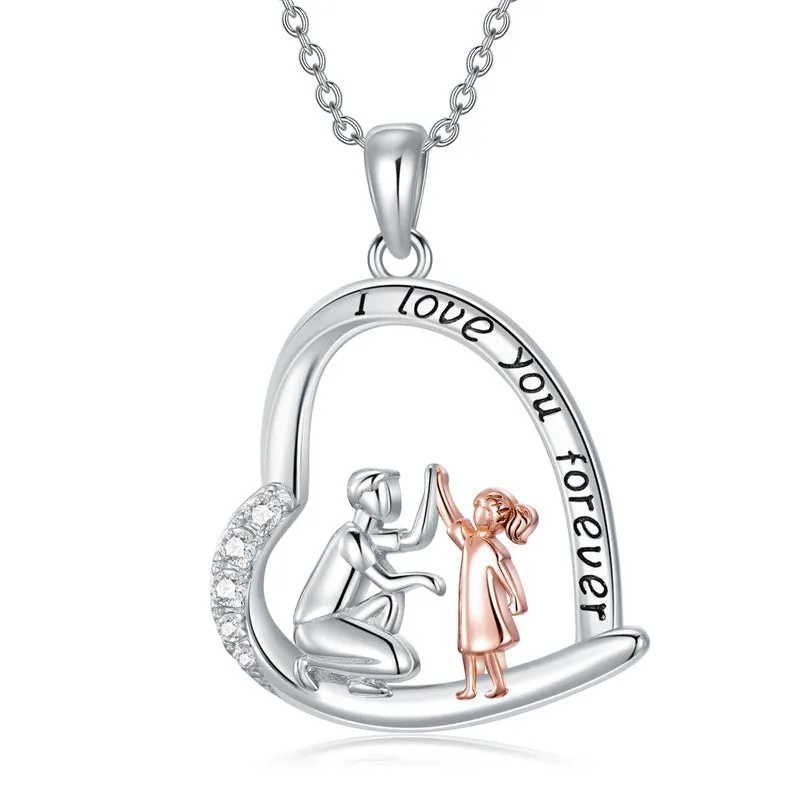 925 Sterling Silver Father Daughter Heart Pendant Necklace from Dad I Love You Forever Jewelry