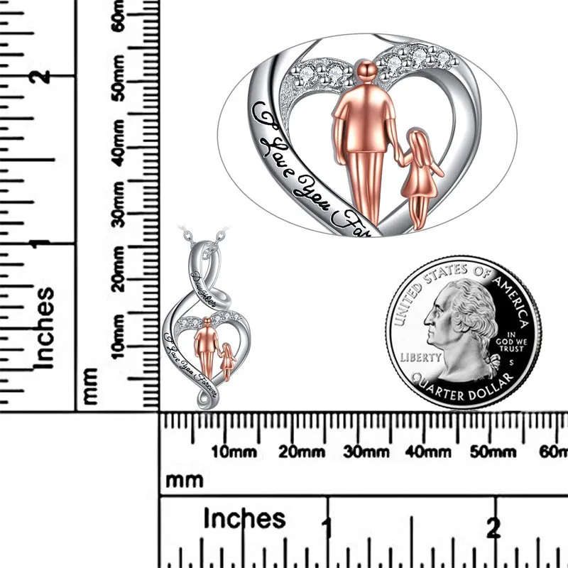 925 Sterling Silver Father Daughter Heart Pendant Necklace from Dad I Love You Forever Jewelry
