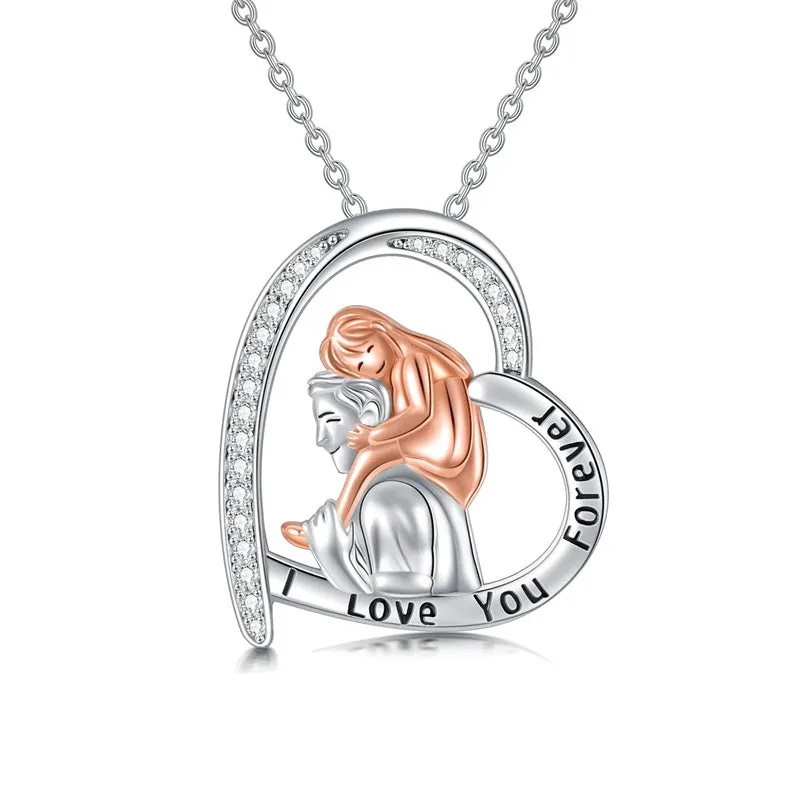 925 Sterling Silver Father Daughter Heart Pendant Necklace from Dad I Love You Forever Jewelry