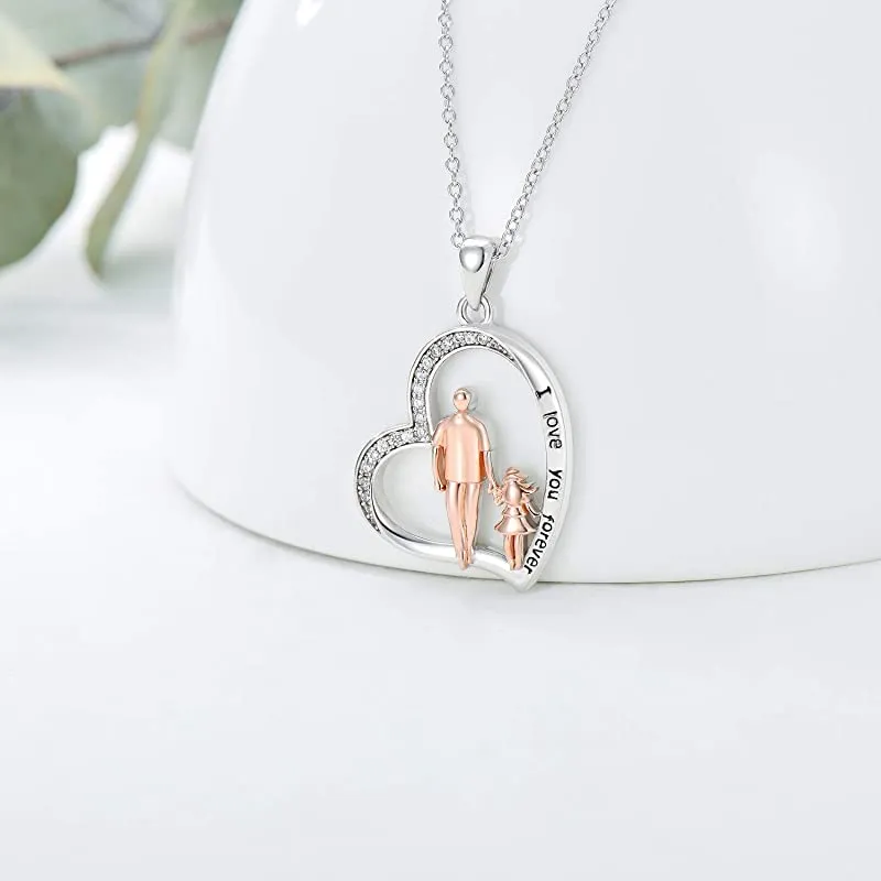 925 Sterling Silver Father Daughter Heart Pendant Necklace from Dad I Love You Forever Jewelry