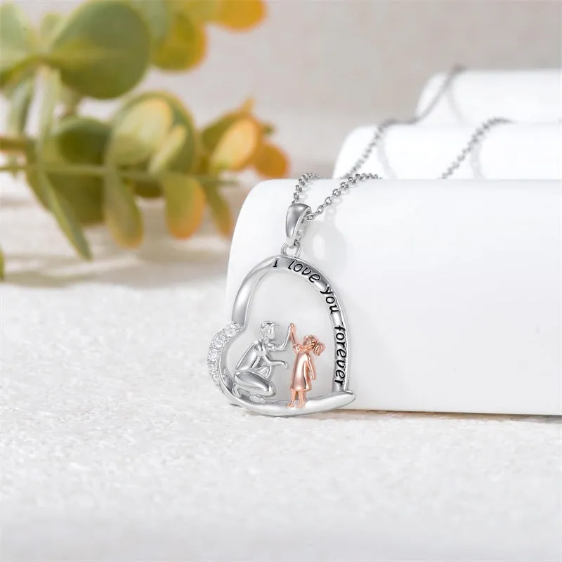 925 Sterling Silver Father Daughter Heart Pendant Necklace from Dad I Love You Forever Jewelry