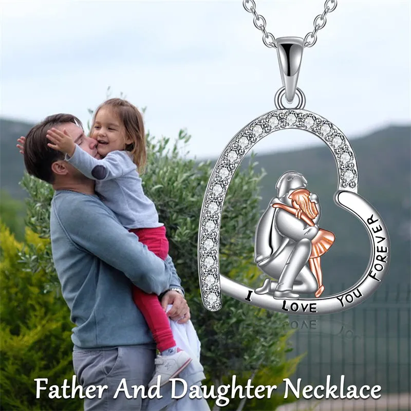 925 Sterling Silver Father Daughter Heart Pendant Necklace from Dad I Love You Forever Jewelry