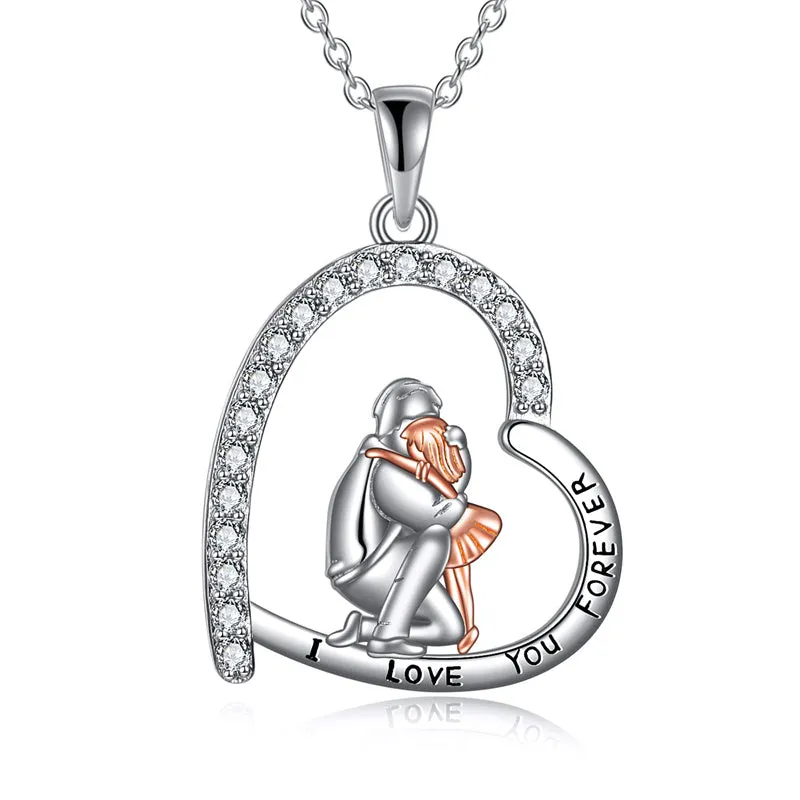 925 Sterling Silver Father Daughter Heart Pendant Necklace from Dad I Love You Forever Jewelry