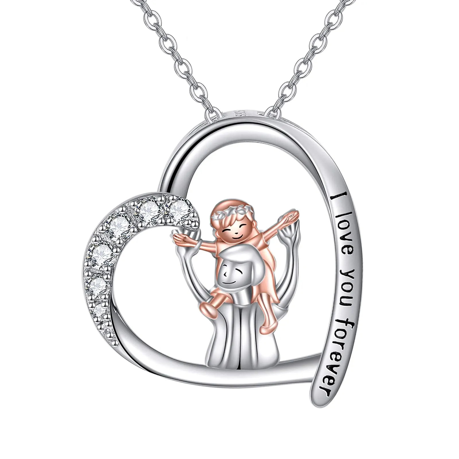 925 Sterling Silver Father Daughter Heart Pendant Necklace from Dad I Love You Forever Jewelry
